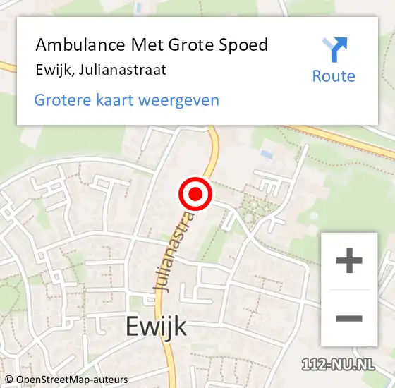 Locatie op kaart van de 112 melding: Ambulance Met Grote Spoed Naar Ewijk, Julianastraat op 10 juni 2018 12:38