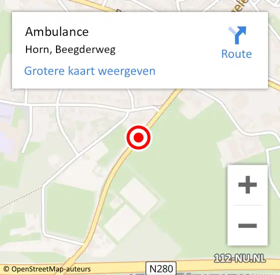 Locatie op kaart van de 112 melding: Ambulance Horn, Beegderweg op 10 juni 2018 13:42