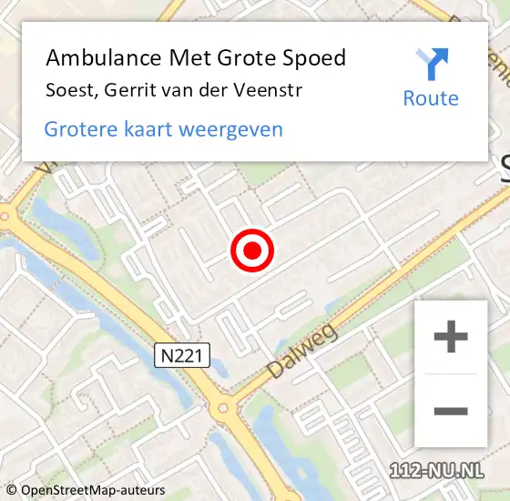 Locatie op kaart van de 112 melding: Ambulance Met Grote Spoed Naar Soest, Gerrit van der Veenstr op 10 juni 2018 14:02