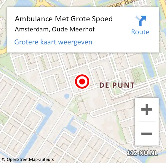 Locatie op kaart van de 112 melding: Ambulance Met Grote Spoed Naar Amsterdam, Oude Meerhof op 10 juni 2018 14:41