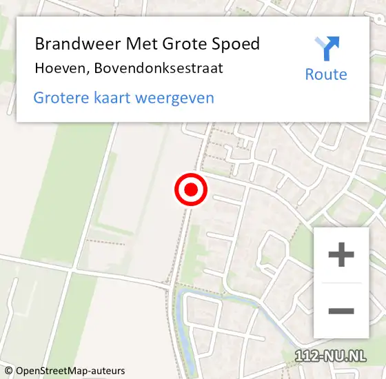 Locatie op kaart van de 112 melding: Brandweer Met Grote Spoed Naar Hoeven, Bovendonksestraat op 10 juni 2018 14:52