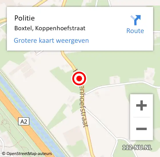 Locatie op kaart van de 112 melding: Politie Boxtel, Koppenhoefstraat op 10 juni 2018 15:44