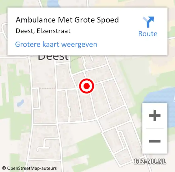 Locatie op kaart van de 112 melding: Ambulance Met Grote Spoed Naar Deest, Elzenstraat op 10 juni 2018 15:48