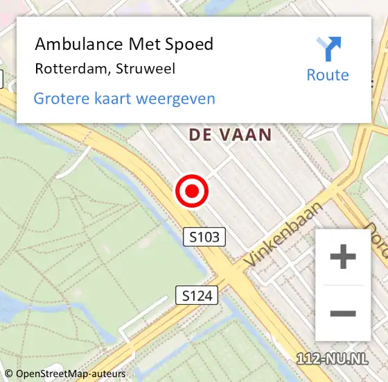 Locatie op kaart van de 112 melding: Ambulance Met Spoed Naar Rotterdam, Struweel op 10 juni 2018 16:10