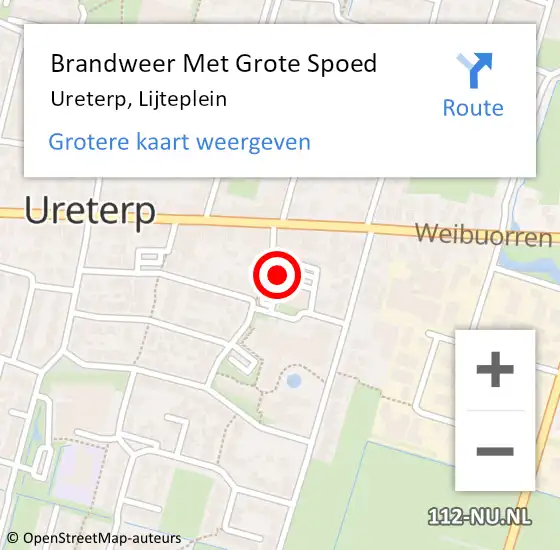 Locatie op kaart van de 112 melding: Brandweer Met Grote Spoed Naar Ureterp, Lijteplein op 10 juni 2018 17:07