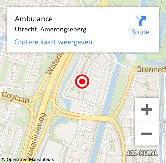 Locatie op kaart van de 112 melding: Ambulance Utrecht, Amerongseberg op 10 juni 2018 18:13