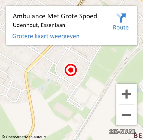 Locatie op kaart van de 112 melding: Ambulance Met Grote Spoed Naar Udenhout, Essenlaan op 10 juni 2018 18:14