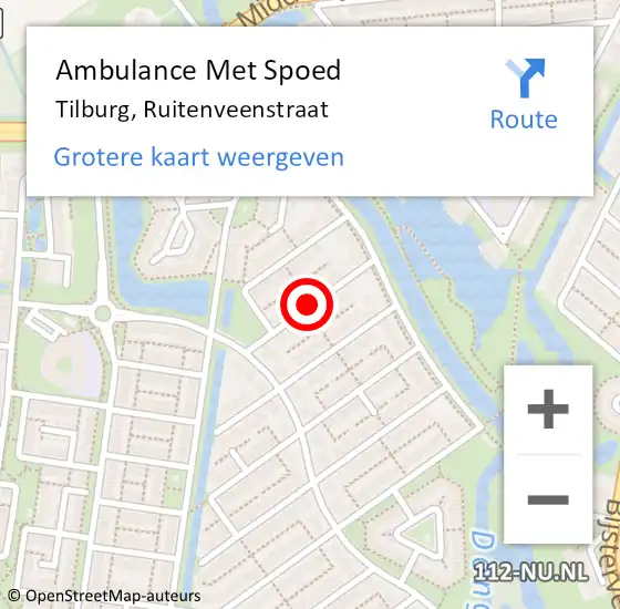 Locatie op kaart van de 112 melding: Ambulance Met Spoed Naar Tilburg, Ruitenveenstraat op 10 juni 2018 18:19