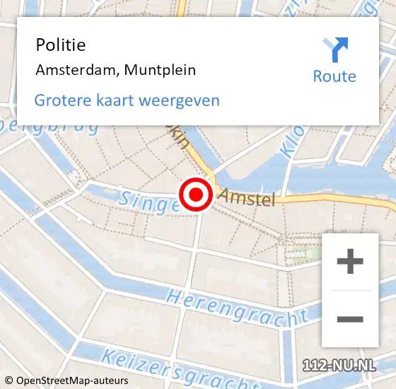 Locatie op kaart van de 112 melding: Politie Amsterdam, Muntplein op 10 juni 2018 19:02