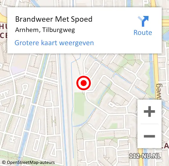 Locatie op kaart van de 112 melding: Brandweer Met Spoed Naar Arnhem, Tilburgweg op 10 juni 2018 19:36
