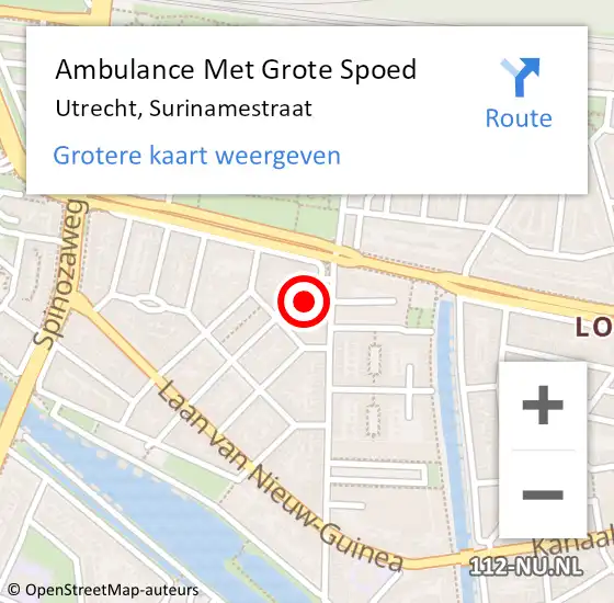 Locatie op kaart van de 112 melding: Ambulance Met Grote Spoed Naar Utrecht, Surinamestraat op 10 juni 2018 20:25