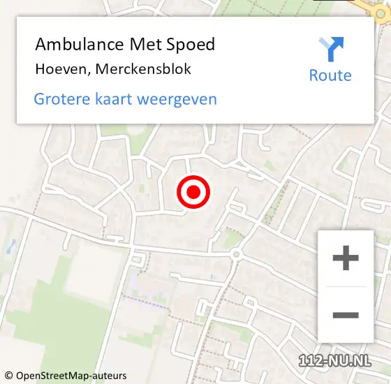 Locatie op kaart van de 112 melding: Ambulance Met Spoed Naar Hoeven, Merckensblok op 10 juni 2018 22:02