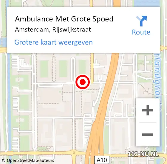 Locatie op kaart van de 112 melding: Ambulance Met Grote Spoed Naar Amsterdam, Rijswijkstraat op 10 juni 2018 23:17