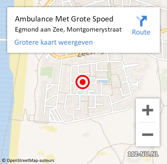 Locatie op kaart van de 112 melding: Ambulance Met Grote Spoed Naar Egmond aan Zee, Montgomerystraat op 11 juni 2018 00:42