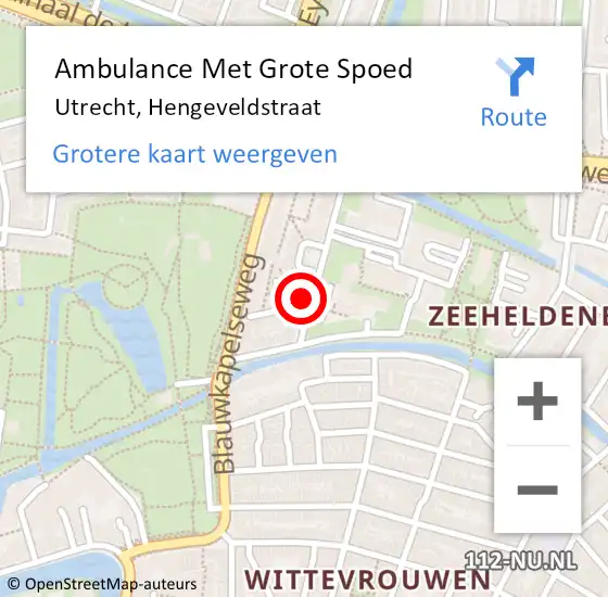 Locatie op kaart van de 112 melding: Ambulance Met Grote Spoed Naar Utrecht, Hengeveldstraat op 11 juni 2018 01:06