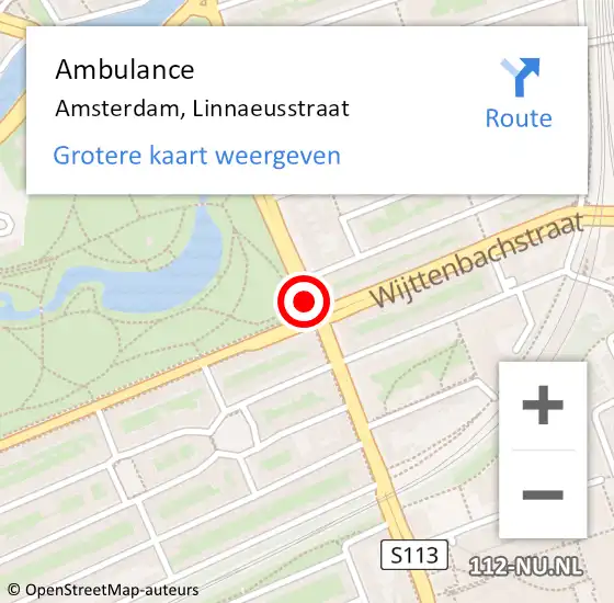 Locatie op kaart van de 112 melding: Ambulance Amsterdam, Linnaeusstraat op 11 juni 2018 02:02