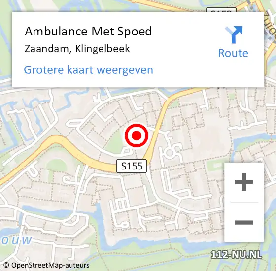 Locatie op kaart van de 112 melding: Ambulance Met Spoed Naar Zaandam, Klingelbeek op 11 juni 2018 04:01