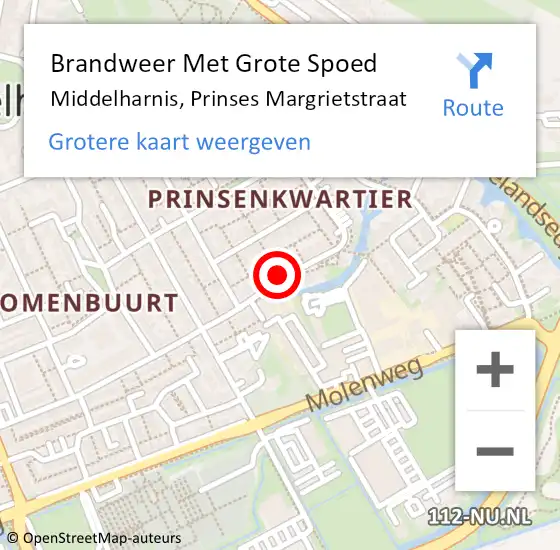 Locatie op kaart van de 112 melding: Brandweer Met Grote Spoed Naar Middelharnis, Prinses Margrietstraat op 11 juni 2018 05:42