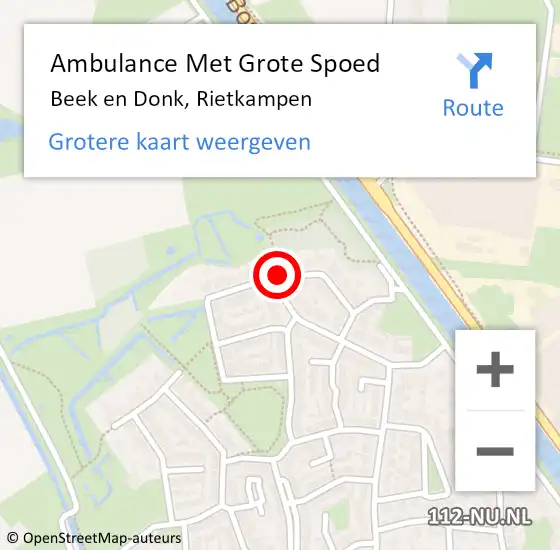 Locatie op kaart van de 112 melding: Ambulance Met Grote Spoed Naar Beek en Donk, Rietkampen op 11 juni 2018 05:47