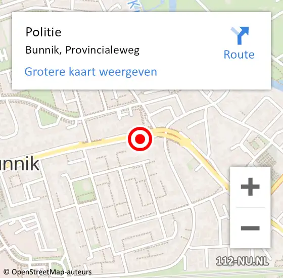 Locatie op kaart van de 112 melding: Politie Bunnik, Provincialeweg op 11 juni 2018 06:10