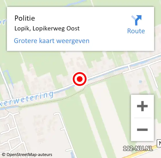 Locatie op kaart van de 112 melding: Politie Lopik, Lopikerweg Oost op 11 juni 2018 06:15