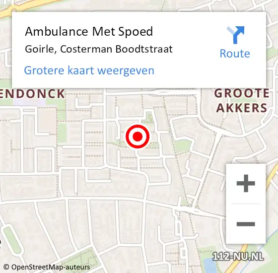 Locatie op kaart van de 112 melding: Ambulance Met Spoed Naar Goirle, Costerman Boodtstraat op 11 juni 2018 07:17