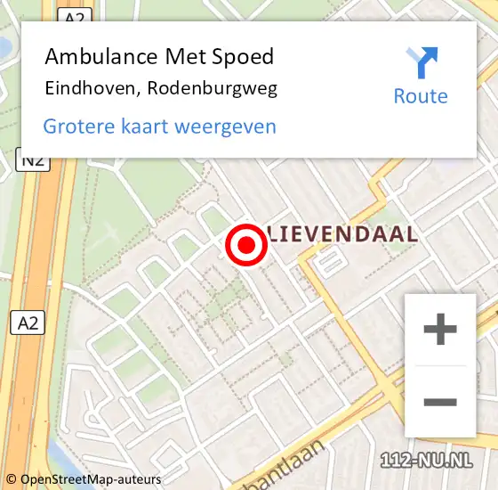 Locatie op kaart van de 112 melding: Ambulance Met Spoed Naar Eindhoven, Rodenburgweg op 11 juni 2018 07:21