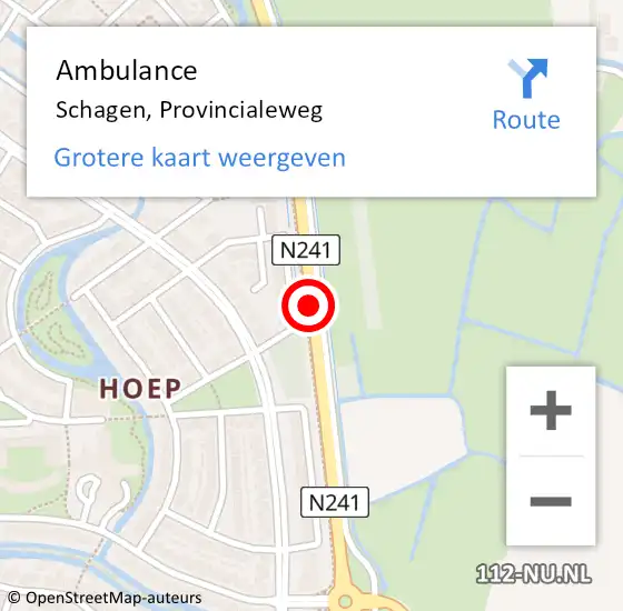 Locatie op kaart van de 112 melding: Ambulance Schagen, Provincialeweg op 11 juni 2018 08:14