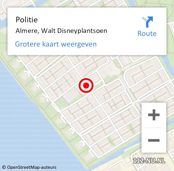 Locatie op kaart van de 112 melding: Politie Almere, Walt Disneyplantsoen op 11 juni 2018 08:20