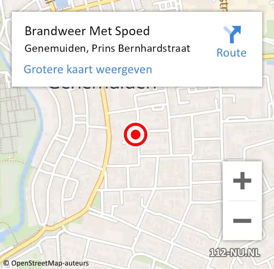 Locatie op kaart van de 112 melding: Brandweer Met Spoed Naar Genemuiden, Prins Bernhardstraat op 11 juni 2018 09:12