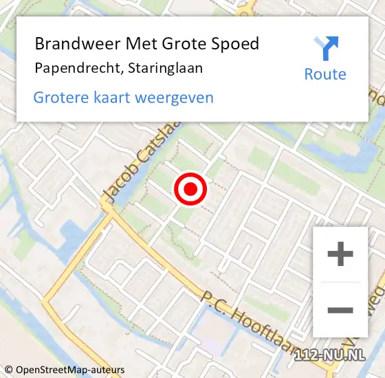 Locatie op kaart van de 112 melding: Brandweer Met Grote Spoed Naar Papendrecht, Staringlaan op 11 juni 2018 10:10