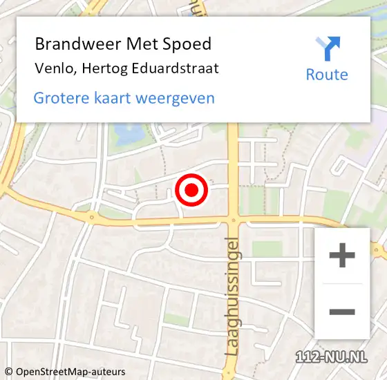 Locatie op kaart van de 112 melding: Brandweer Met Spoed Naar Venlo, Hertog Eduardstraat op 11 juni 2018 10:22