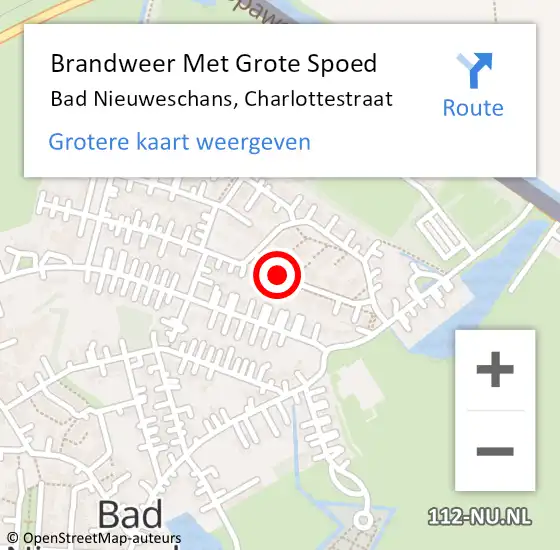 Locatie op kaart van de 112 melding: Brandweer Met Grote Spoed Naar Bad Nieuweschans, Charlottestraat op 11 juni 2018 10:38