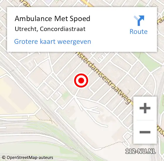 Locatie op kaart van de 112 melding: Ambulance Met Spoed Naar Utrecht, Concordiastraat op 11 juni 2018 12:37