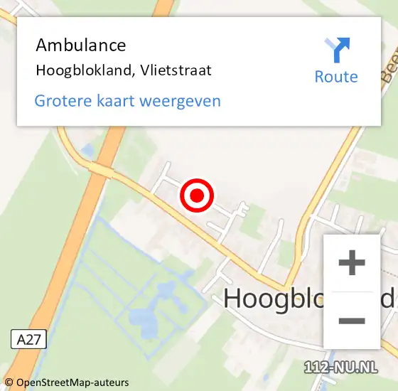Locatie op kaart van de 112 melding: Ambulance Hoogblokland, Vlietstraat op 11 juni 2018 12:50