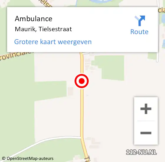 Locatie op kaart van de 112 melding: Ambulance Maurik, Tielsestraat op 11 juni 2018 13:06