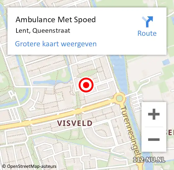 Locatie op kaart van de 112 melding: Ambulance Met Spoed Naar Lent, Queenstraat op 11 juni 2018 13:19