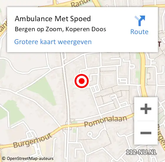Locatie op kaart van de 112 melding: Ambulance Met Spoed Naar Bergen op Zoom, Koperen Doos op 11 juni 2018 13:46