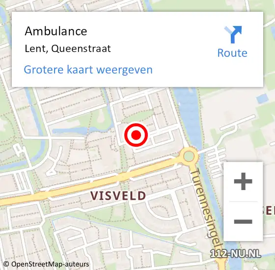Locatie op kaart van de 112 melding: Ambulance Lent, Queenstraat op 11 juni 2018 13:47