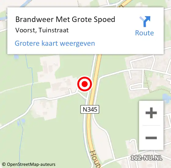 Locatie op kaart van de 112 melding: Brandweer Met Grote Spoed Naar Voorst, Tuinstraat op 11 juni 2018 14:23