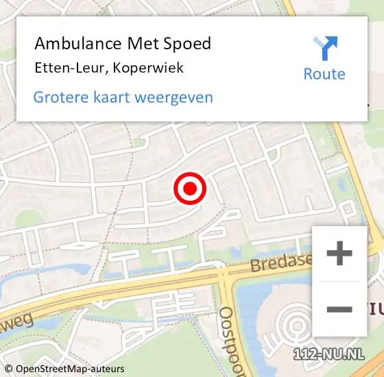 Locatie op kaart van de 112 melding: Ambulance Met Spoed Naar Etten-Leur, Koperwiek op 11 juni 2018 14:46