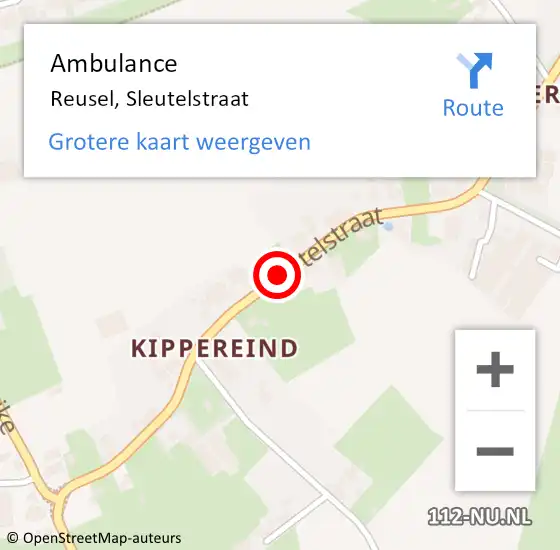 Locatie op kaart van de 112 melding: Ambulance Reusel, Sleutelstraat op 11 juni 2018 15:04