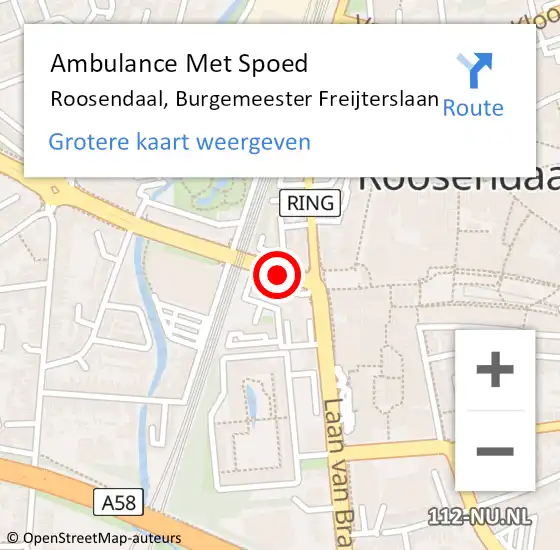 Locatie op kaart van de 112 melding: Ambulance Met Spoed Naar Roosendaal, Burgemeester Freijterslaan op 11 juni 2018 15:18