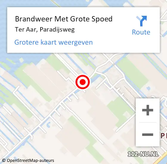 Locatie op kaart van de 112 melding: Brandweer Met Grote Spoed Naar Ter Aar, Paradijsweg op 27 februari 2014 12:43