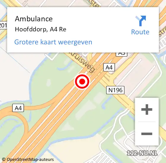 Locatie op kaart van de 112 melding: Ambulance Hoofddorp, A4 Re op 11 juni 2018 16:18