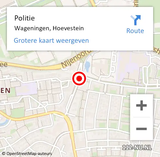 Locatie op kaart van de 112 melding: Politie Wageningen, Hoevestein op 27 februari 2014 12:50