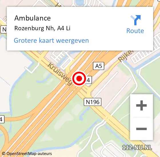 Locatie op kaart van de 112 melding: Ambulance Rozenburg Nh, A4 Li op 11 juni 2018 17:42