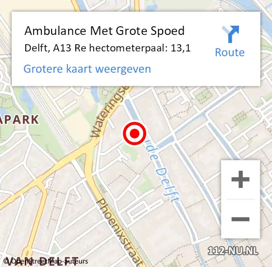 Locatie op kaart van de 112 melding: Ambulance Met Grote Spoed Naar Delft, A12 Re hectometerpaal: 9,2 op 11 juni 2018 18:36