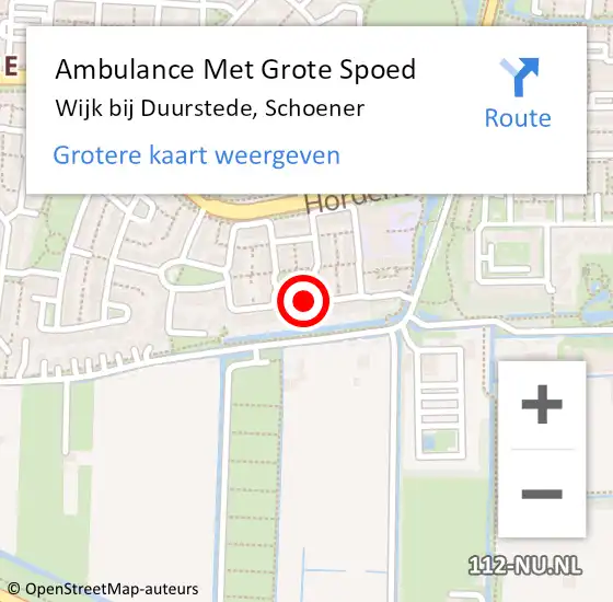 Locatie op kaart van de 112 melding: Ambulance Met Grote Spoed Naar Wijk bij Duurstede, Schoener op 11 juni 2018 19:35