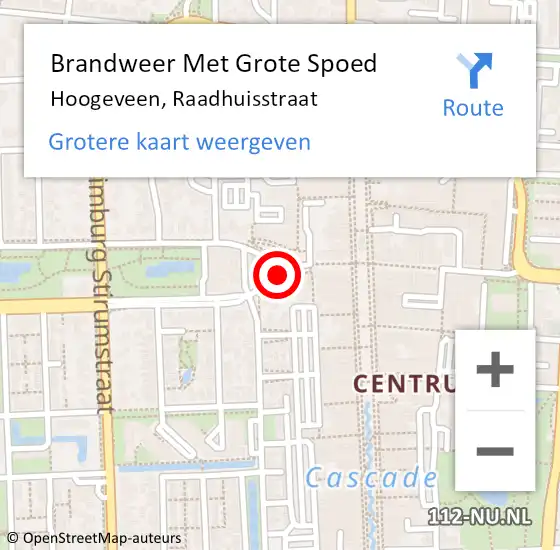 Locatie op kaart van de 112 melding: Brandweer Met Grote Spoed Naar Hoogeveen, Raadhuisstraat op 11 juni 2018 20:09